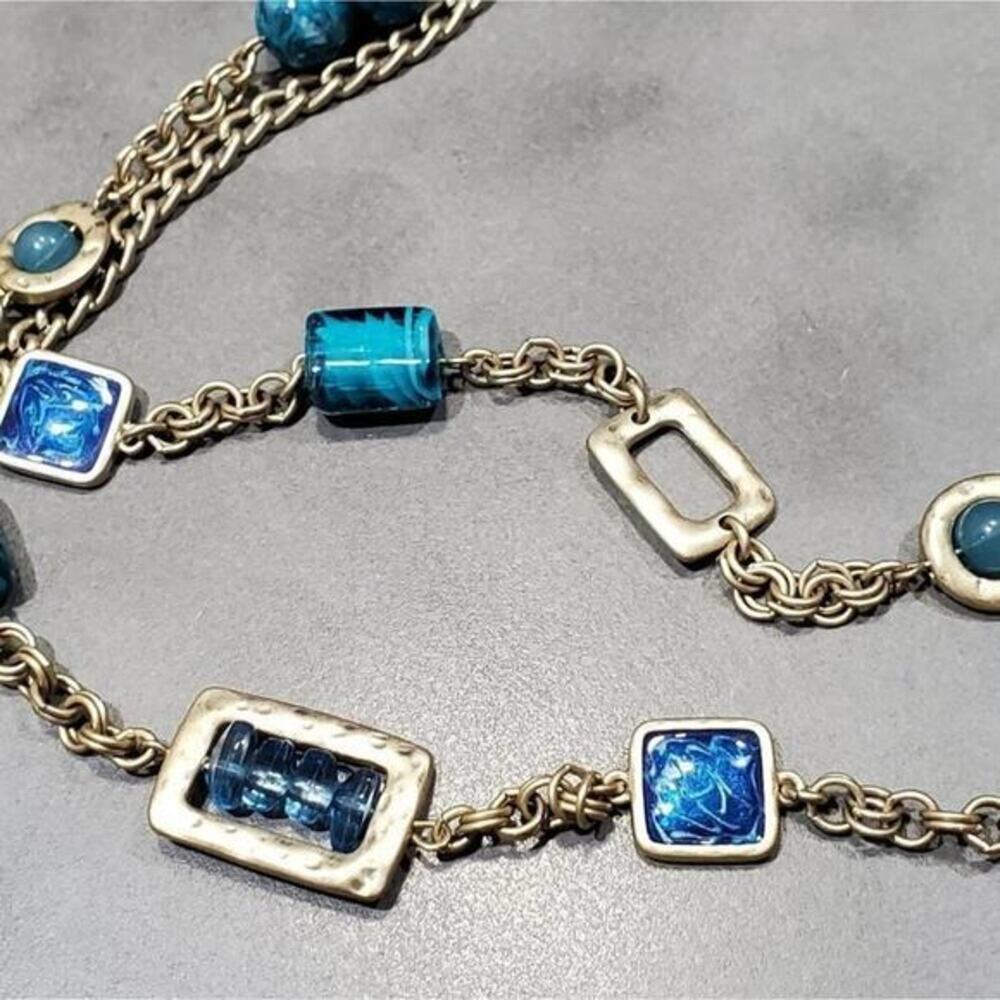 New Chico's gold and blue beaded necklace - Picture 4 of 10